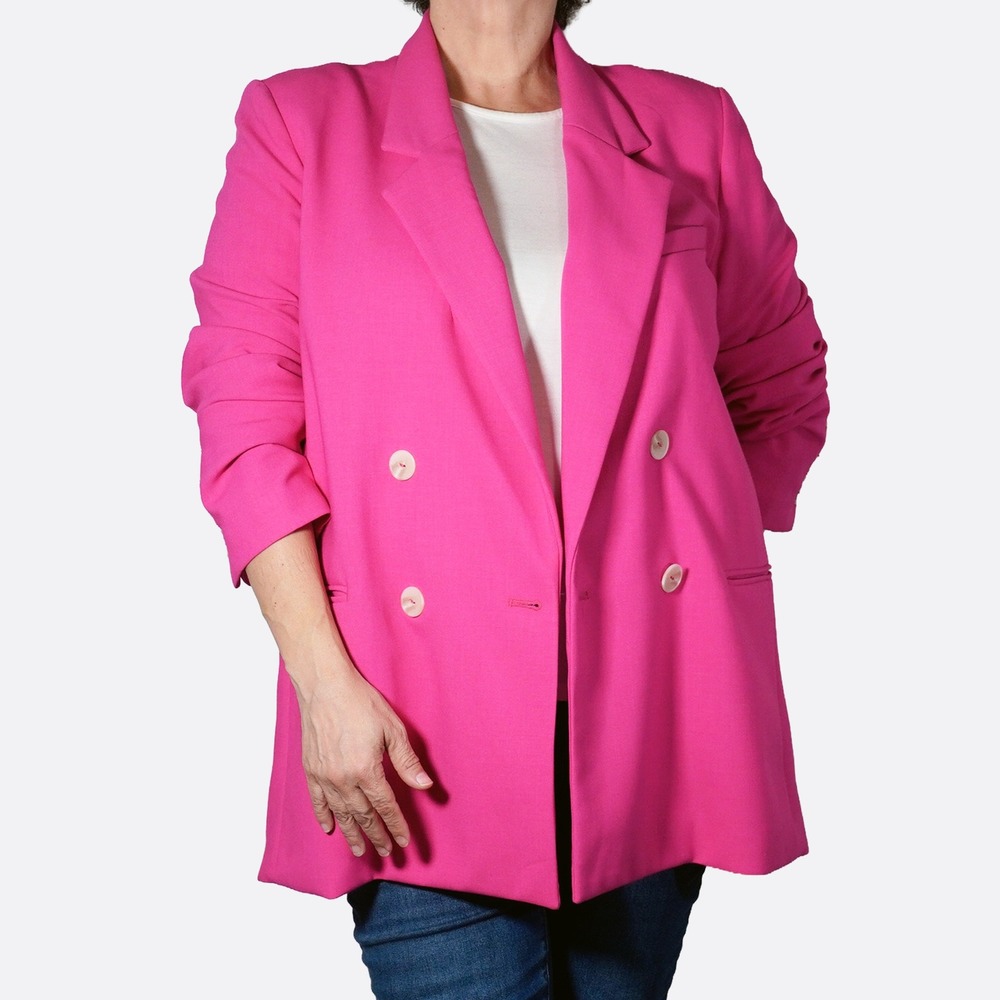 Anthropologie Double Breasted Blazer Vibrant Pink Power Suit Jacket Plus 1X